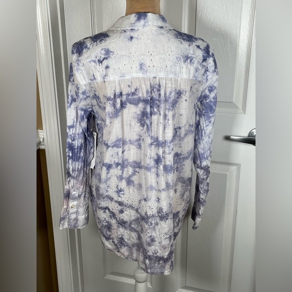 Pilcro Anthropologie The Cate Tie Dye Embroidered Button Down Shirt Size LP - Picture 8 of 12